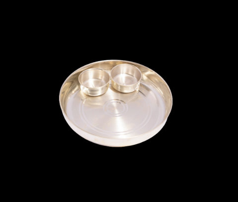 Set of Small Silver Pooja Plate with 2 small bowls