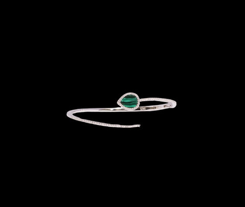 Silver Adjustable Bracelet - Green Enamel